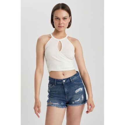 Woman Young Fitted Crew Neck Knitted Top