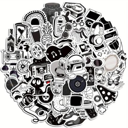 45PCS Black And White Series Theme Stickers, Retro Graffiti Stickers, Laptops, Skateboards, Mobile Phones, Refrigerators, Suitcases, Motorcycles, Bicycles Decor, Party Gifts