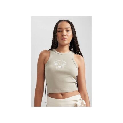 Woman Young Fitted Crew Neck Knitted Athlete - Beige (B2908DX-BX782)