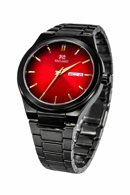 Shilong Signature Silver Watch - Red face